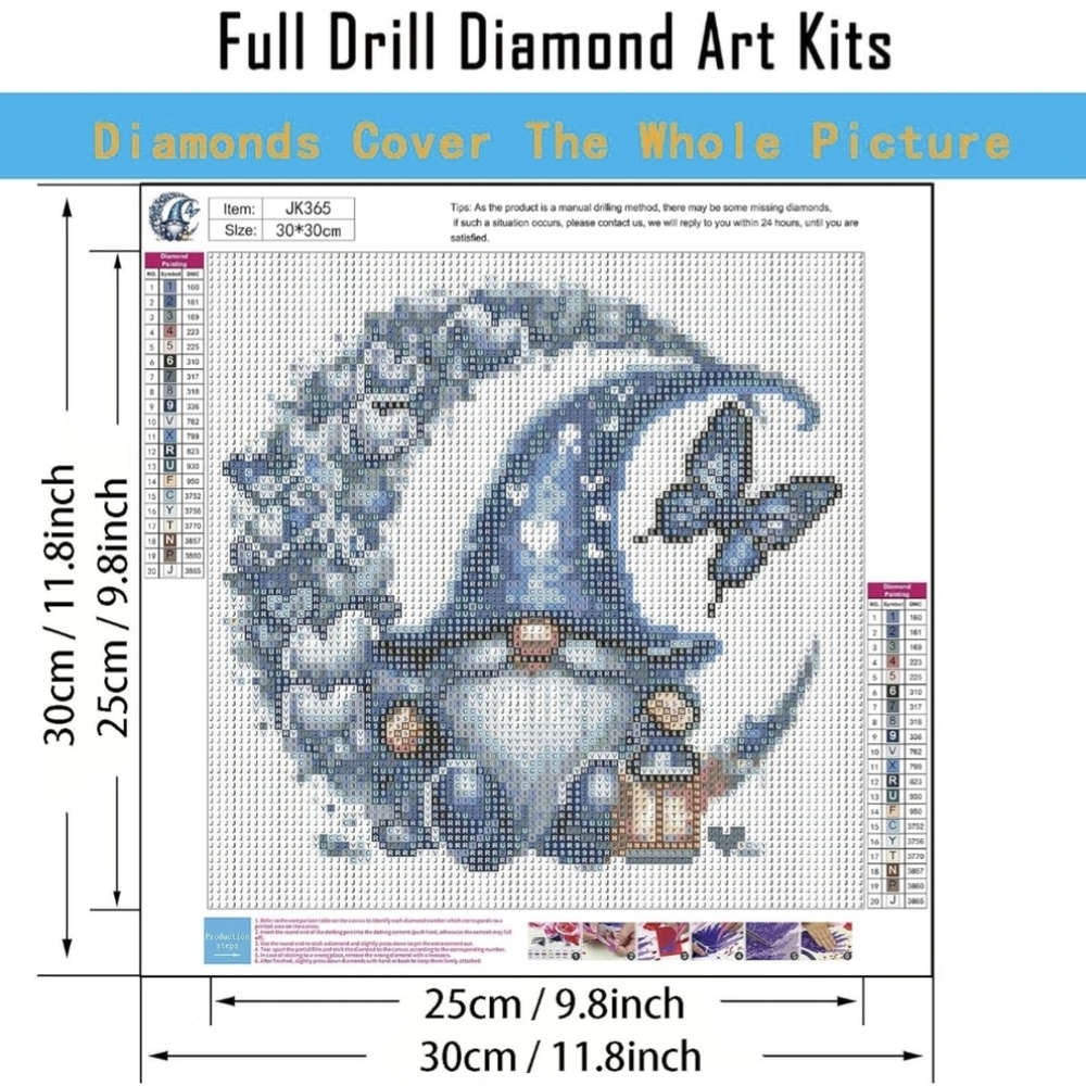Blue Gnome Moon Butterfly Love Hearts 5D Diamond Painting Kit New - Picture 5 of 7